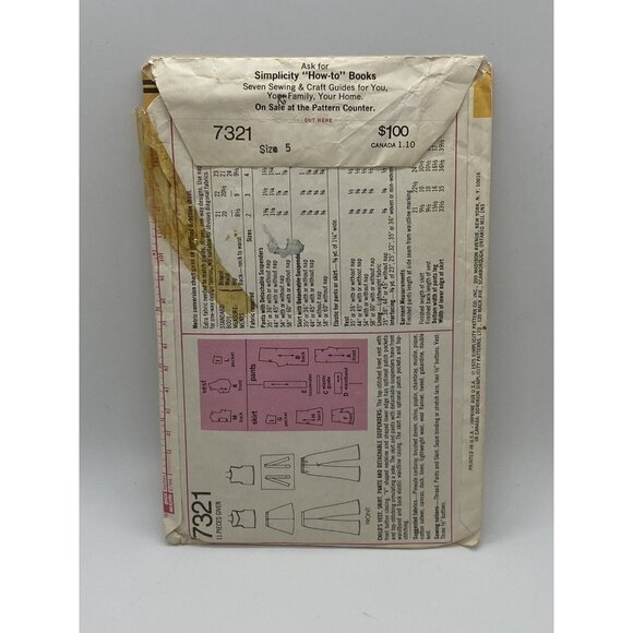 Simplicity 7321 Girls Vest Pants Shirt Sewing Pattern Size 5 1975 Vintage - Picture 2 of 2